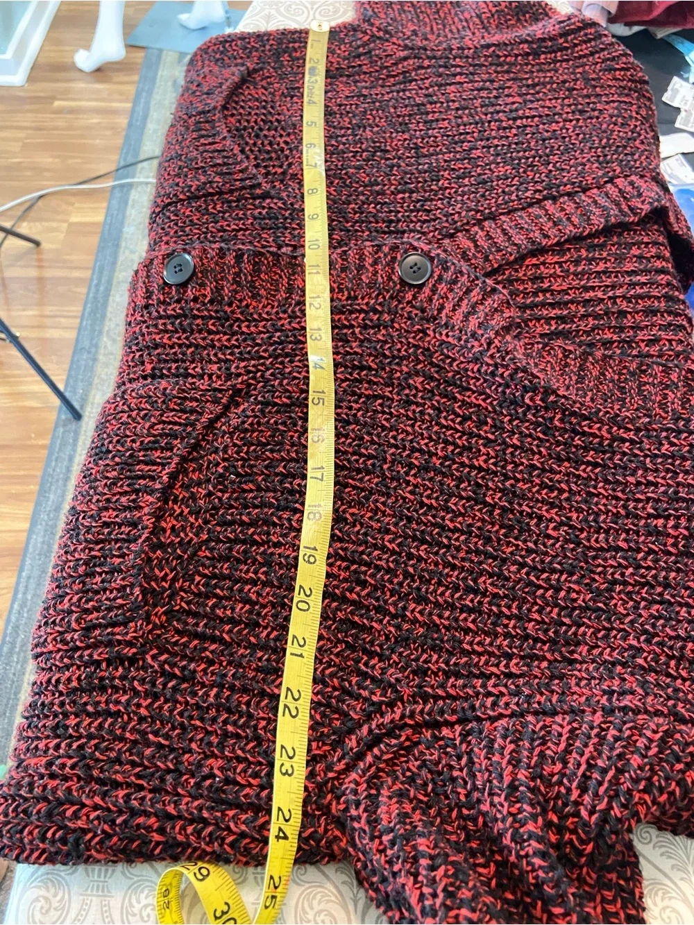 Zara Chunky Marled Space Dyed Red-Black Cardigan Sweater Oversized Medium M - Picture 2 of 10